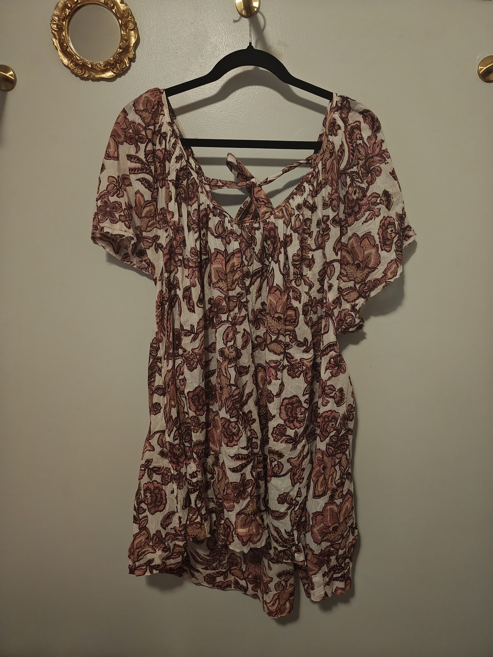 Free People Tie-Back Mini Dress in Cream and Rust - Picture 1 of 4